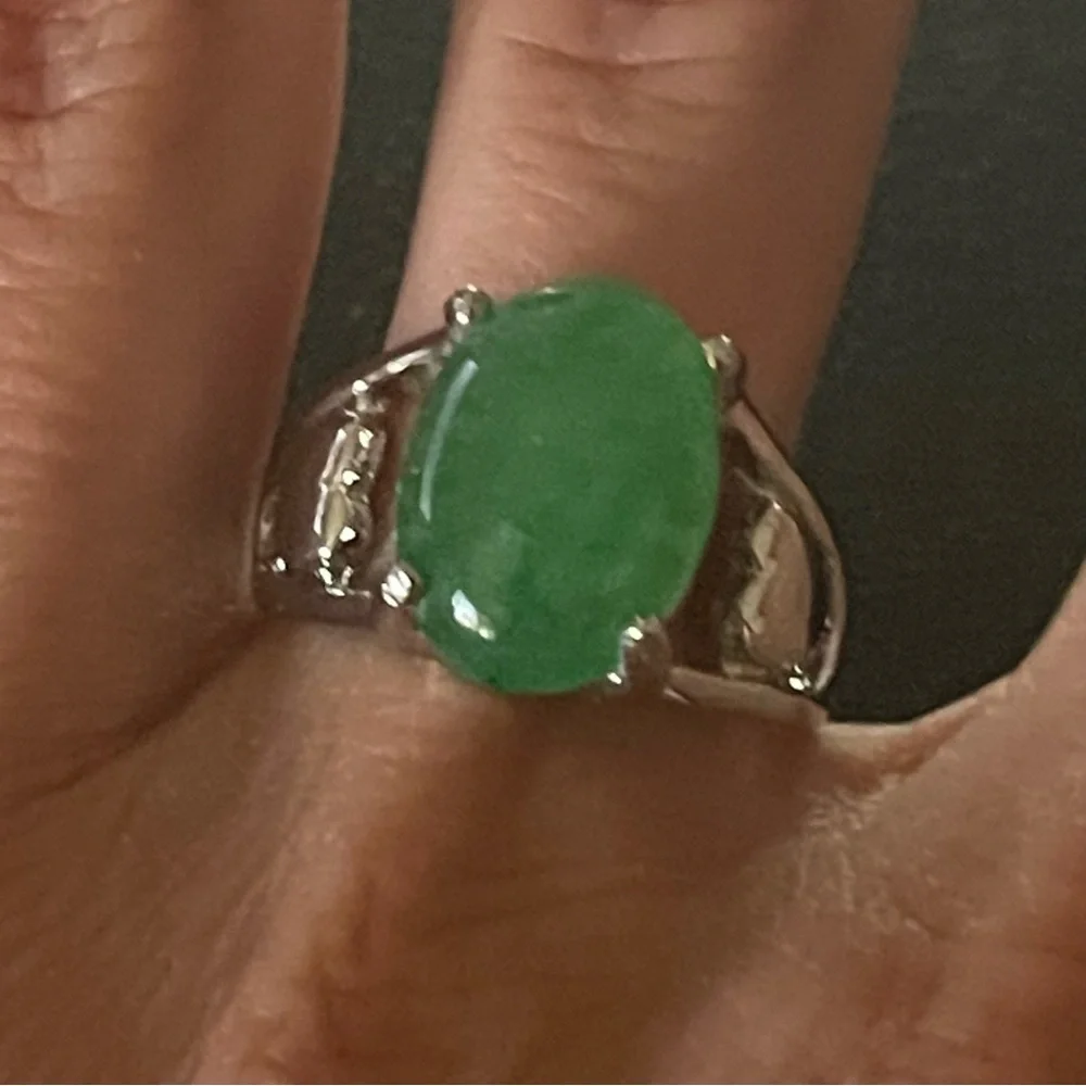 New Sterling Silver Oval Cut Green 4 Prong Crackle Quartz Gemstone Handmade Ring